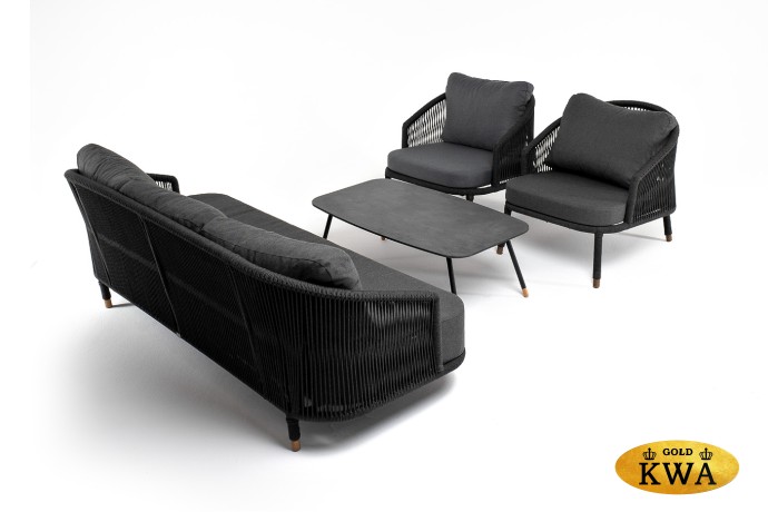 "Верона" лаунж-зона 5-местная плетеная из роупа (веревки), каркас алюминиевый темно-серый, роуп темно-серый