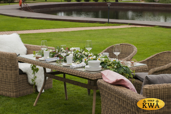 "Латте" плетеный стол из искусственного ротанга 200х90см, цвет соломенный