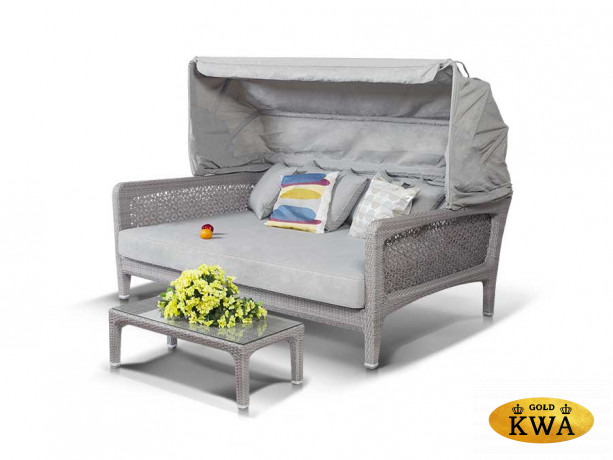 Лабро кофейный столик из искусственного ротанга со стеклянной столешницей, цвет серый