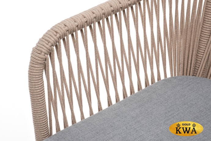 "Лион" стул плетеный из роупа, каркас из стали светло-серый (RAL7035) муар, роуп бежевый круглый, ткань светло-серая