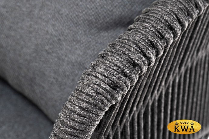 "Милан" кресло плетеное из роупа, каркас алюминий темно-серый (RAL7024), роуп темно-серый круглый, ткань темно-серая