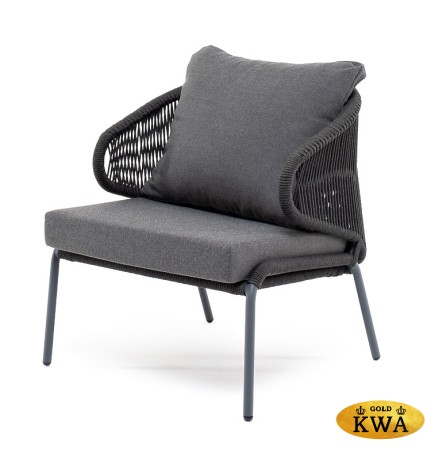 "Милан" кресло плетеное из роупа, каркас алюминий темно-серый (RAL7024), роуп темно-серый круглый, ткань темно-серая