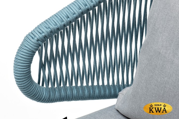 "Милан" кресло плетеное из роупа, каркас алюминий светло-серый (RAL7035) муар, роуп бирюзовый круглый, ткань светло-серая