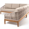 "Канны" диван модульный плетеный из роупа, основание дуб, роуп бежевый круглый, ткань бежевая 035