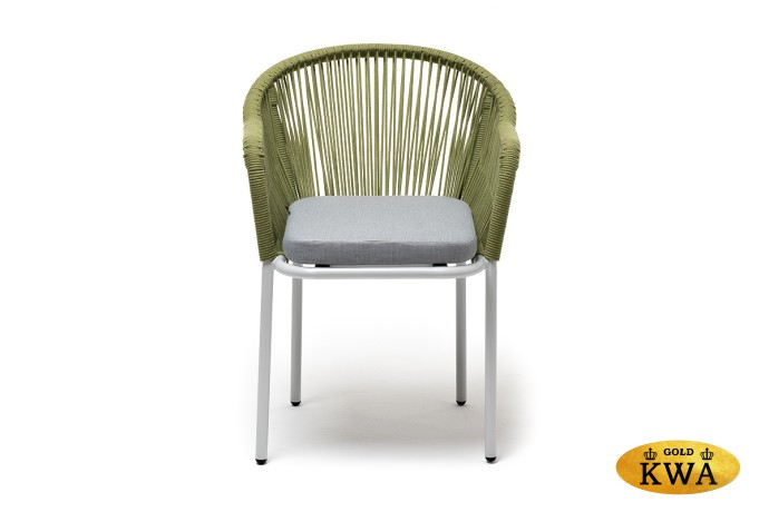 "Лион" стул плетеный из роупа, каркас из стали светло-серый (RAL7035) шагрень, роуп салатовый меланж круглый, ткань светло-серая