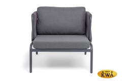 &quot;Ронда&quot; кресло плетеное из роупа, каркас алюминий темно-серый (RAL7024) муар, роуп серый 40 мм tex, ткань темно-серая 027