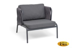 &quot;Ронда&quot; кресло плетеное из роупа, каркас алюминий темно-серый (RAL7024) муар, роуп серый 40 мм tex, ткань темно-серая 027