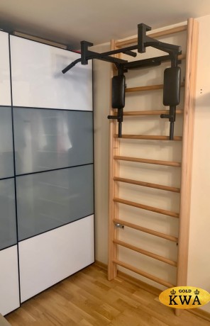 Шведская стенка деревянная из массива бука - БУК ПРЕМИУМ - ТБПШ (стенка + турник-брусья-пресс навесной)