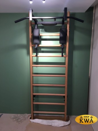 Шведская стенка деревянная из массива бука - БУК ПРЕМИУМ - ТБПШ (стенка + турник-брусья-пресс навесной)