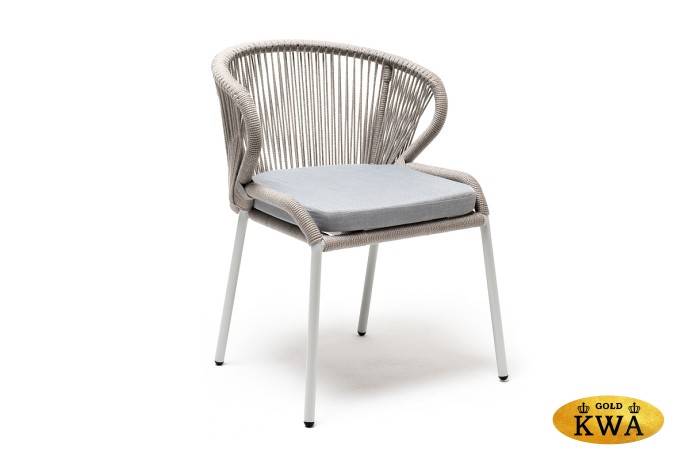 "Милан" стул плетеный из роупа, каркас алюминий светло-серый (RAL7035) муар, роуп серый меланж круглый, ткань светло-серая