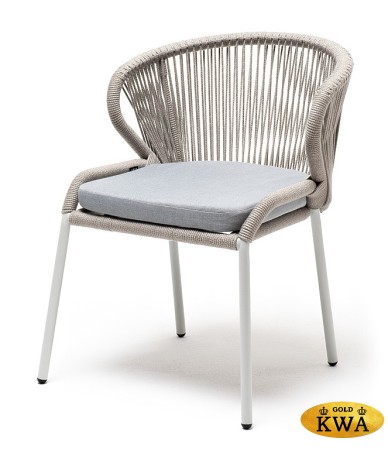 "Милан" стул плетеный из роупа, каркас алюминий светло-серый (RAL7035) муар, роуп серый меланж круглый, ткань светло-серая