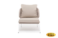 &quot;Милан&quot; кресло плетеное из роупа, каркас алюминий белый, роуп темно-серый круглый, ткань бежевая