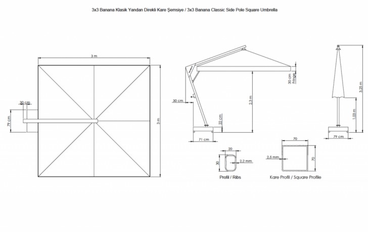 Зонт профессиональный 3х3 м