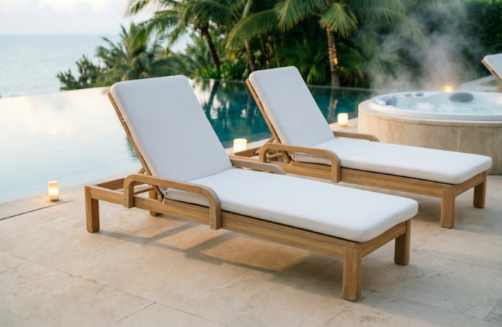 Шезлонг деревянный с матрасом