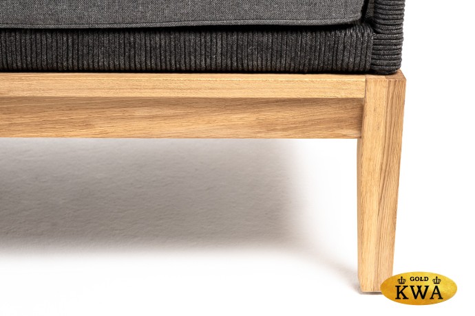 "Канны" диван 2-местный плетеный из роупа, основание дуб, роуп темно-серый круглый, ткань темно-серая