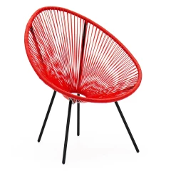 Кресло Акапулько каркас чёрный ротанг line красный