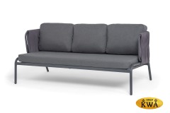 &quot;Ронда&quot; диван 3-местный плетеный из роупа, каркас алюминий темно-серый (RAL7024) муар, роуп серый 40 мм tex, ткань темно-серая 027