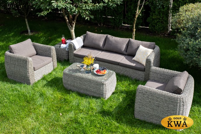 "Кальяри" диван из искусственного ротанга (гиацинт) трехместный, цвет серый