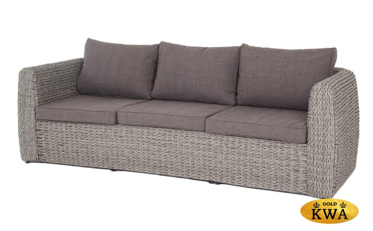 "Кальяри" диван из искусственного ротанга (гиацинт) трехместный, цвет серый