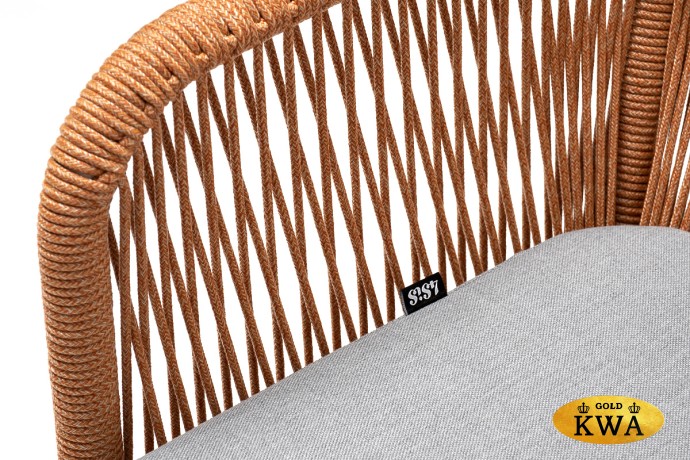 "Лион" стул плетеный из роупа, каркас из стали светло-серый (RAL7035) шагрень, роуп оранжевый меланж круглый, ткань светло-серая