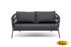 &quot;Диего&quot; диван 2-местный плетеный из роупа, каркас алюминий темно-серый (RAL7024), роуп темно-серый круглый, ткань темно-серая