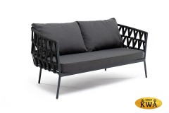 &quot;Диего&quot; диван 2-местный плетеный из роупа, каркас алюминий темно-серый (RAL7024), роуп темно-серый круглый, ткань темно-серая