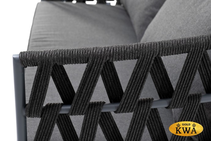 "Диего" диван 2-местный плетеный из роупа, каркас алюминий темно-серый (RAL7024), роуп темно-серый круглый, ткань темно-серая