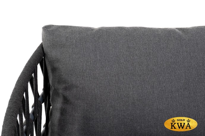 "Диего" диван 2-местный плетеный из роупа, каркас алюминий темно-серый (RAL7024), роуп темно-серый круглый, ткань темно-серая