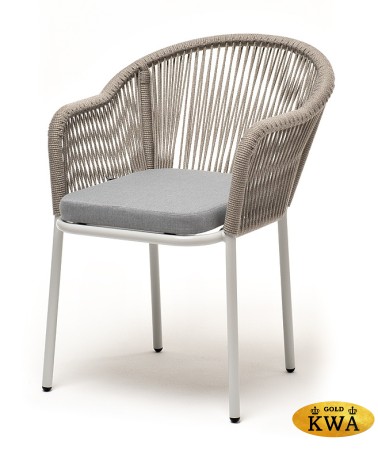 "Лион" стул плетеный из роупа, каркас из стали светло-серый (RAL7035) шагрень, роуп серый меланж круглый, ткань светло-серая