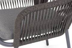 "Лион" стул плетеный из роупа, каркас алюминий темно-серый (RAL7024) муар, роуп темно-серый круглый, ткань темно-серая 027