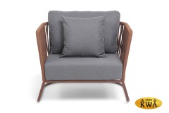 &quot;Багамы&quot; кресло плетеное из роупа, каркас алюминий коричневый (RAL8016) муар, роуп BZ23-ED31, ткань темно-серая 027