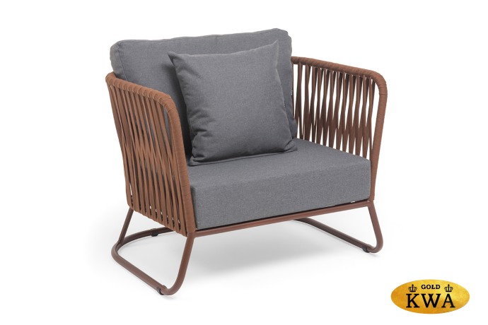 "Багамы" кресло плетеное из роупа, каркас алюминий коричневый (RAL8016) муар, роуп BZ23-ED31, ткань темно-серая 027