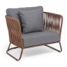 "Багамы" кресло плетеное из роупа, каркас алюминий коричневый (RAL8016) муар, роуп BZ23-ED31, ткань темно-серая 027