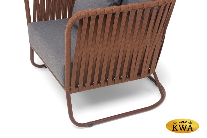 "Багамы" кресло плетеное из роупа, каркас алюминий коричневый (RAL8016) муар, роуп BZ23-ED31, ткань темно-серая 027