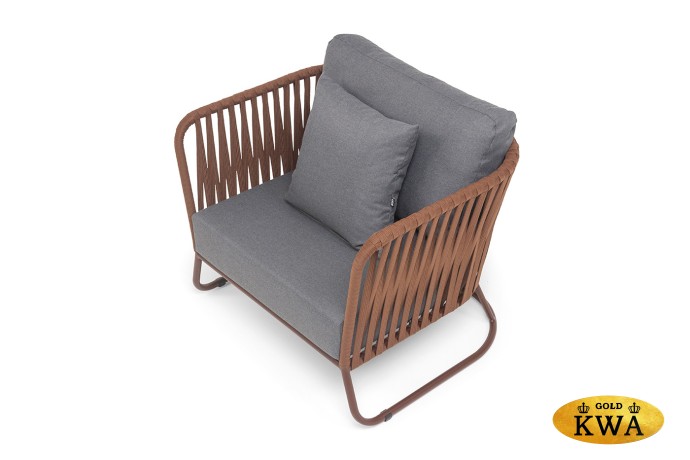 "Багамы" кресло плетеное из роупа, каркас алюминий коричневый (RAL8016) муар, роуп BZ23-ED31, ткань темно-серая 027