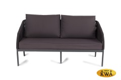 &quot;Канны&quot; диван 2-местный плетеный из роупа, каркас алюминий темно-серый (RAL7024) матовый, роуп темно-серый круглый, ткань интерьерная