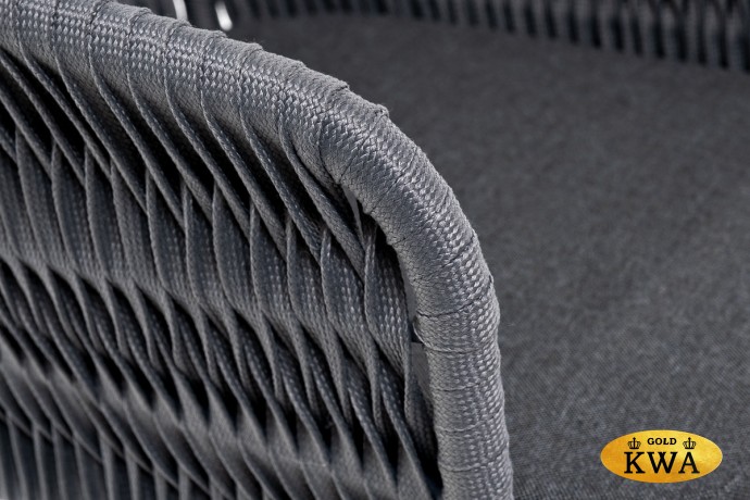 "Бордо" стул барный плетеный из роупа (колос), каркас из стали серый (RAL7022) муар, роуп серый 15мм, ткань темно-серая 019