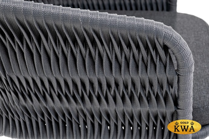 "Бордо" стул барный плетеный из роупа (колос), каркас из стали серый (RAL7022) муар, роуп серый 15мм, ткань темно-серая 019