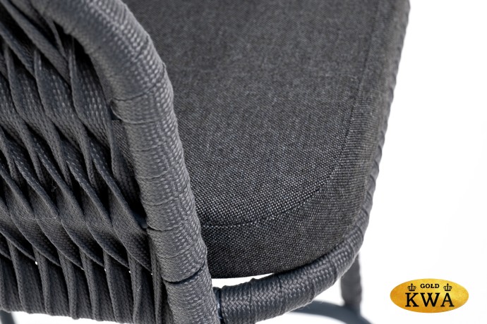 "Бордо" стул барный плетеный из роупа (колос), каркас из стали серый (RAL7022) муар, роуп серый 15мм, ткань темно-серая 019