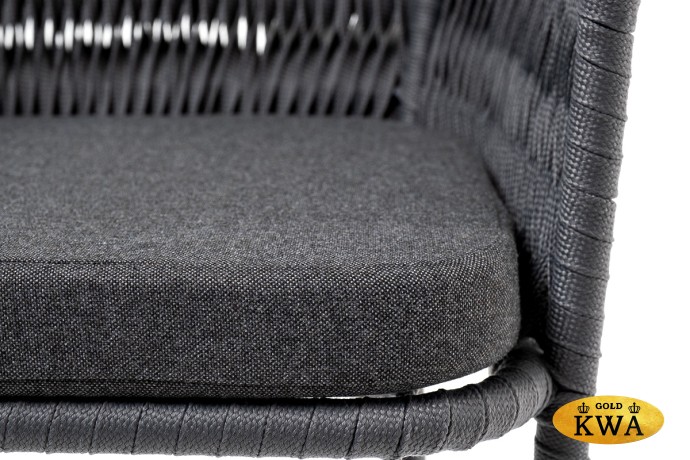 "Бордо" стул барный плетеный из роупа (колос), каркас из стали серый (RAL7022) муар, роуп серый 15мм, ткань темно-серая 019