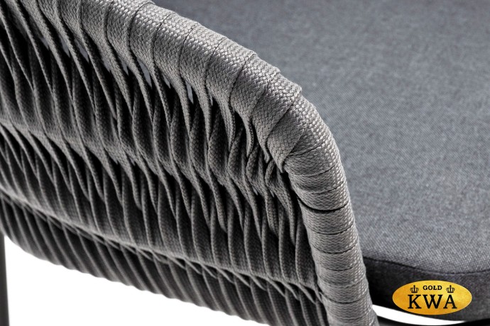 "Бордо" стул плетеный из роупа (колос), каркас алюминий серый (RAL7022) муар, роуп серый 15мм, ткань темно-серая 027