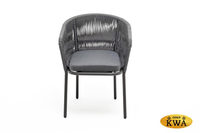 "Бордо" стул плетеный из роупа (колос), каркас алюминий серый (RAL7022) муар, роуп серый 15мм, ткань темно-серая 027