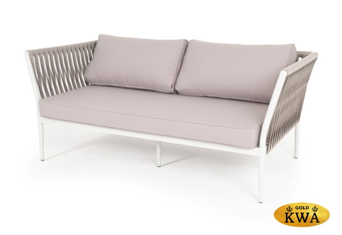 "Касабланка" диван 2-местный плетеный из роупа, каркас из стали светло-серый (RAL7035) шагрень, роуп серо-коричневый 23мм, ткань Neo ash