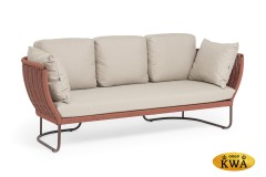 &quot;Фиджи&quot; диван 3-местный плетеный из роупа, каркас алюминий коричневый (RAL8016) муар, роуп красный (8372) круглый tex, ткань Mossle бежевая