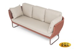 &quot;Фиджи&quot; диван 3-местный плетеный из роупа, каркас алюминий коричневый (RAL8016) муар, роуп красный (8372) круглый tex, ткань Mossle бежевая