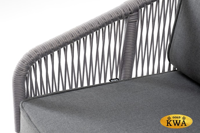 "Канны" диван 2-местный плетеный из роупа, каркас алюминий белый шагрень, роуп светло-серый круглый, ткань Neo ash