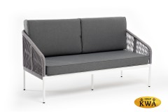 &quot;Канны&quot; диван 2-местный плетеный из роупа, каркас алюминий белый шагрень, роуп светло-серый круглый, ткань Neo ash