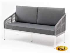 &quot;Канны&quot; диван 2-местный плетеный из роупа, каркас алюминий белый шагрень, роуп светло-серый круглый, ткань Neo ash
